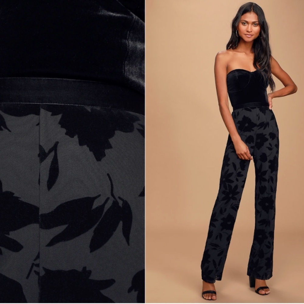 LULU's Sexy Chic Elegant Wedding Velvet Floral Sophisitcated Jumpsuit Pantsuit